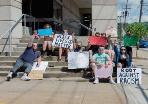Black Lives Matter protesters fight against police brutality at Morgantown's public safety building